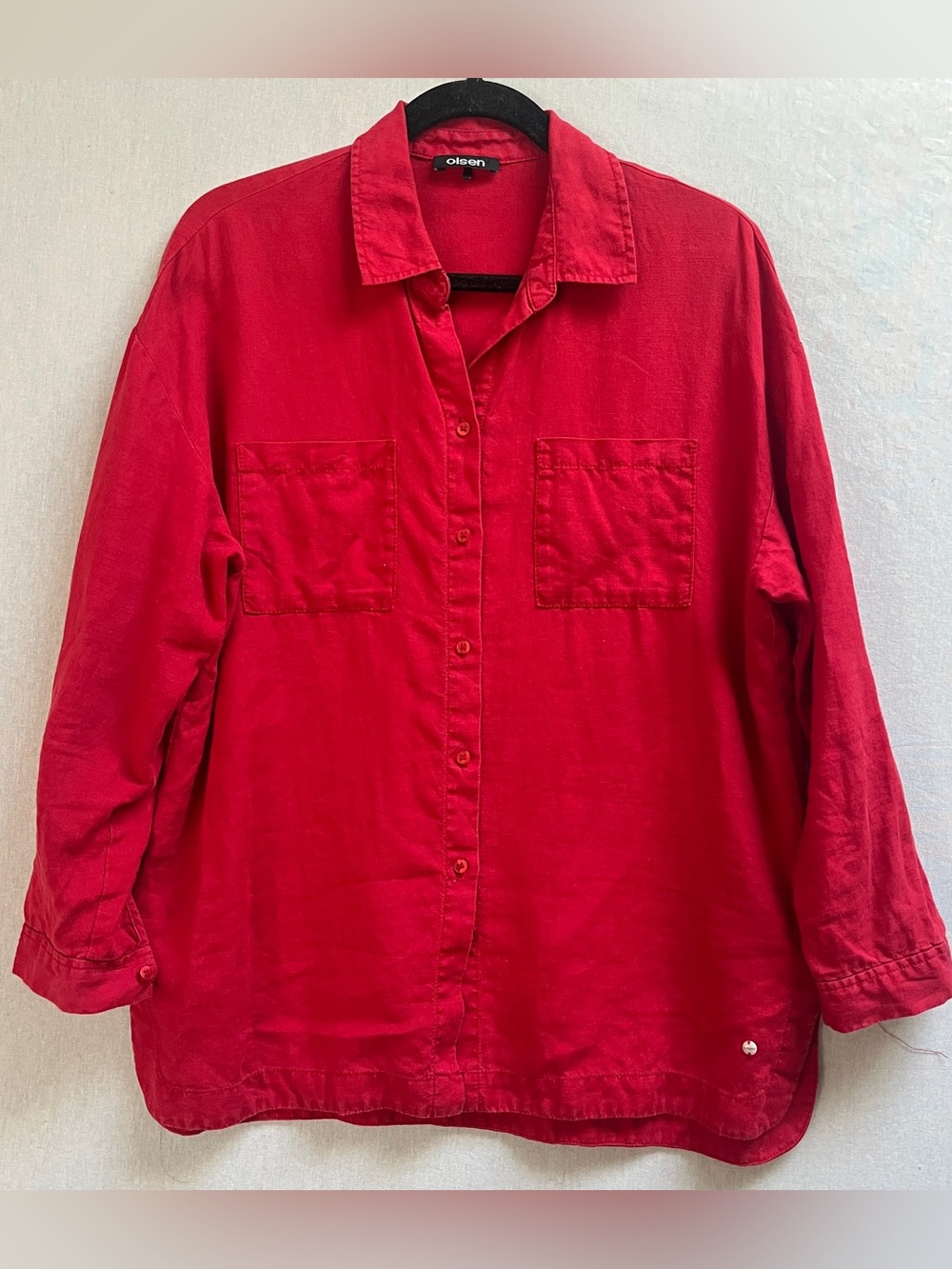 Olsen Red 100% Linen Button Down Shirt Womens Size M
